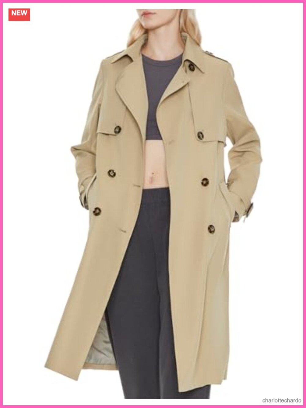 Long Trench Coat Double-Breasted Classic Lapel Spring Overcoat with Belt